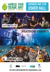World Fair Trade Day Concert Poster with Skerryvore, Peatbog Faeries and Bombskare